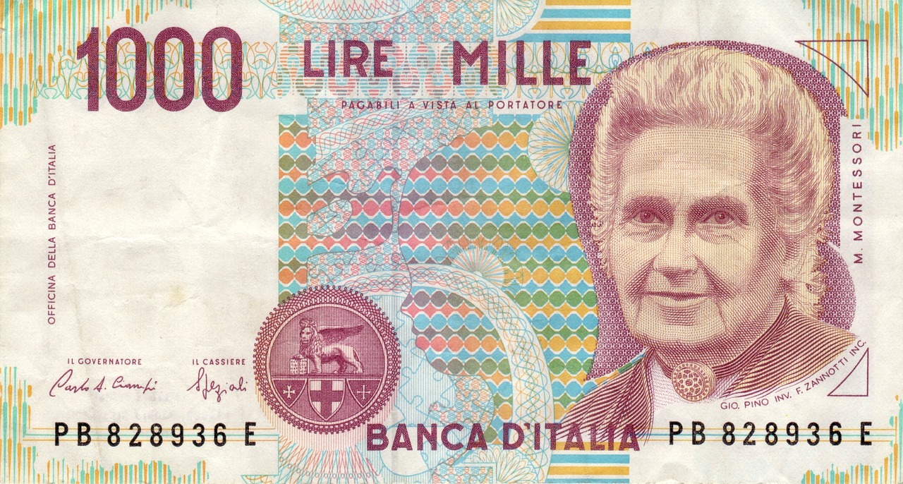 Moneta da 1000 Lire con il volto di Montessori, simbolo di valore storico e collezionistico attuale.