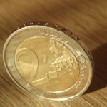 Monete da 2 euro ritirate, esposte su sfondo bianco, evidenziando il loro valore attuale.
